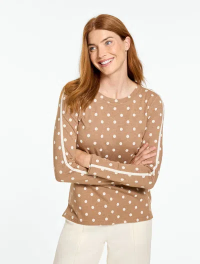 Talbots Supersoft Jersey Long Sleeve Crewneck T-shirt - Polka Dot - Acorn Heather/ivory - Xs  In Acorn Heather,ivory