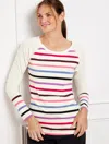 Talbots Plus Size - Supersoft Jersey Long Sleeve T-shirt - Domino Stripe - Ivory/porcelain Blue - 3x  In Ivory,porcelain Blue