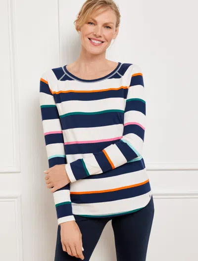 Talbots Supersoft Jersey Long Sleeve T-shirt - Good Vibes Stripe - Ivory - 2x