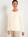 Talbots Supersoft Jersey Long Sleeve T-shirt - Ivory - Small  In Ivory