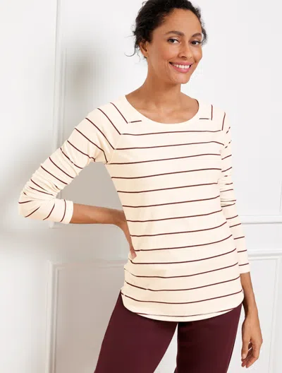 Talbots Misses - Supersoft Jersey Long Sleeve T-shirt - Metallic Stripe - Ivory/metallic - Xl  In Ivory,metallic