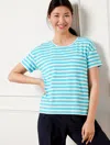 Talbots Misses - Supersoft Jersey Patch Pocket T-shirt - Pucker Stripe - Aqua Splash/white - Xl  In Aqua Splash,white
