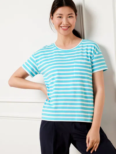 Talbots Supersoft Jersey Patch Pocket T-shirt - Pucker Stripe - Aqua Splash/white - 1x  In Aqua Splash,white