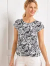 Talbots Plus Size - Supersoft Jersey Pleated Back T-shirt - Silhouette Ferns - Black/white - 3x  In Black,white