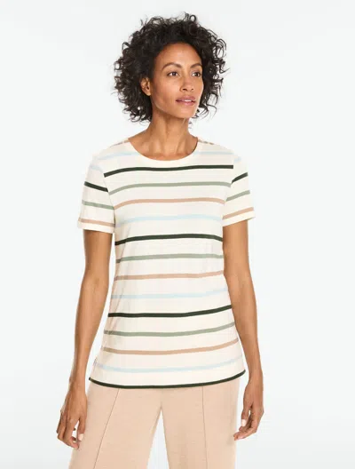 Talbots Supersoft Jersey Short Sleeve Crewneck T-shirt - Earth Stripe - Ivory - Small  In Multi