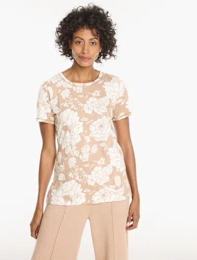 Talbots Supersoft Jersey Short Sleeve Crewneck T-shirt - Floral Field - Chanterelle/ivory - Xs  In Neutral