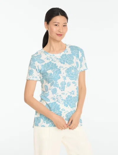 Talbots Supersoft Jersey Short Sleeve Crewneck T-shirt - Floral Field - Ivory/sheer Blue - Xs