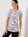 Talbots Misses - Supersoft Jersey Short Sleeve T-shirt - Artistic Jacobean - White/purple Thistle - Xs Talbo In White,purple Thistle