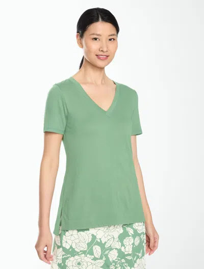 Talbots Supersoft Jersey Short Sleeve V-neck T-shirt - Hedge Green - Xs