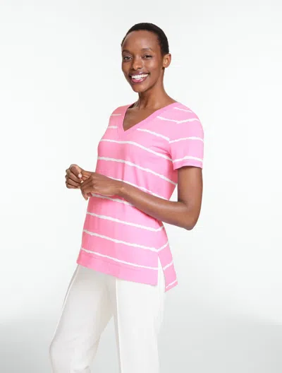 Talbots Supersoft Jersey Short Sleeve V-neck T-shirt - Tie-dye - Classic Pink/white - Xs