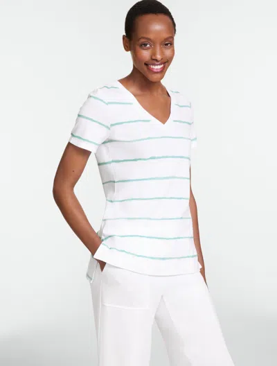 Talbots Supersoft Jersey Short Sleeve V-neck T-shirt - Tie-dye - White/candied Blue - Xl