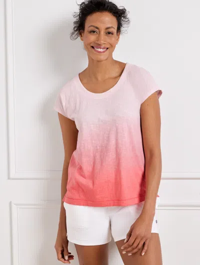 Talbots Misses - Supersoft Slub Cap Sleeve T-shirt - Dip Dye - Pink Dogwood/lovely Coral - Xs - 100% Cotton In Pink Dogwood,lovely Coral