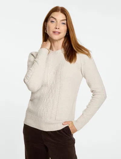 Talbots Sweetheart Cable Knit Crewneck Sweater - Silver Cloud Heather - Xs