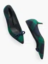 Talbots Sylvie Bow Kitten Heel Pumps - Dashing Tartan - Green/black - 7m - 100% Cotton  In Green,black