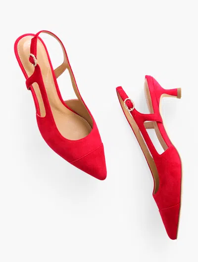 Talbots Sylvie Slingback Suede Flare Heel Pumps - Red - 10m