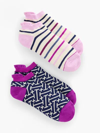 Talbots T By  Diamond Grid Isle 2-pack Ankle Socks - Ink - 001