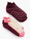Talbots T By  Geo Flip 2-pack Ankle Socks - Rich Burgundy - 001 In Rich Burgundy