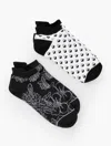 Talbots T By  Outline Floral 2-pack Ankle Socks - Black - 001 In Black