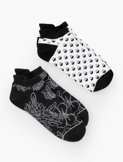 Talbots T By  Outline Floral 2-pack Ankle Socks - Black - 001