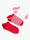 Talbots T By  Pom Pom 3-pack Ankle Socks - Vivid Red - 001 In Vivid Red