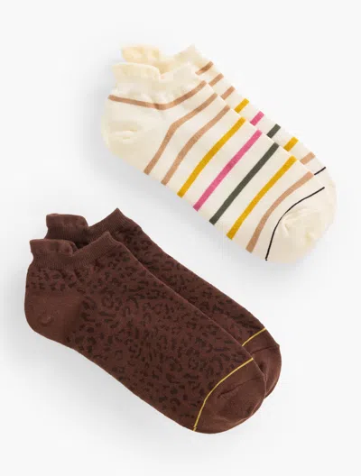 Talbots T By  Tonal Cheetah 2-pack Ankle Socks - Dark Chocolate - 001 In Brown