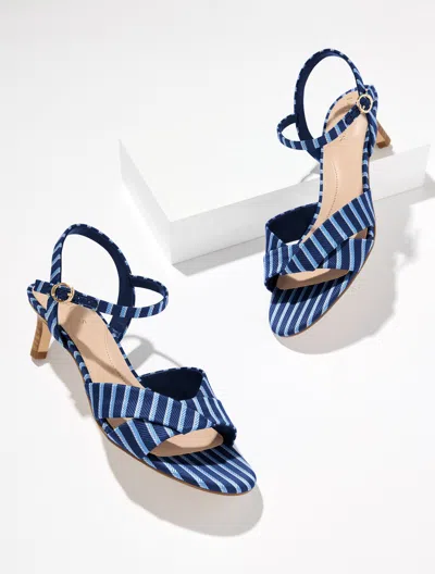Talbots Talia Kitten Heel Sandals - Stripe Tie - Indigo - 10m  In Purple