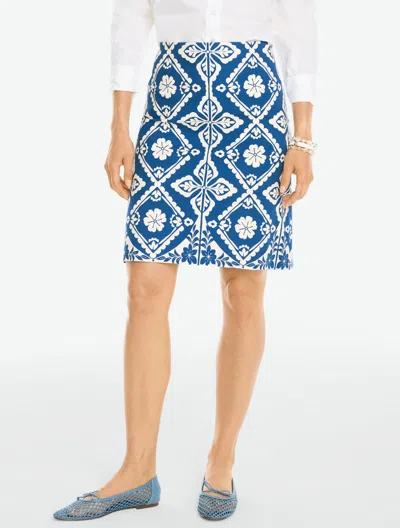 Talbots Textured Cotton A-line Skirt - Diamond Blooms - Monarch Blue/ivory - 2