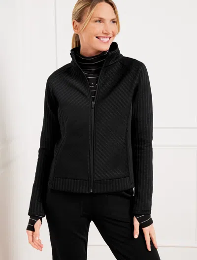 Talbots Textured Jacquard Zip Jacket - Black