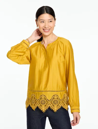 Talbots Textured Lace Hem Top - Amber Gold - Xs