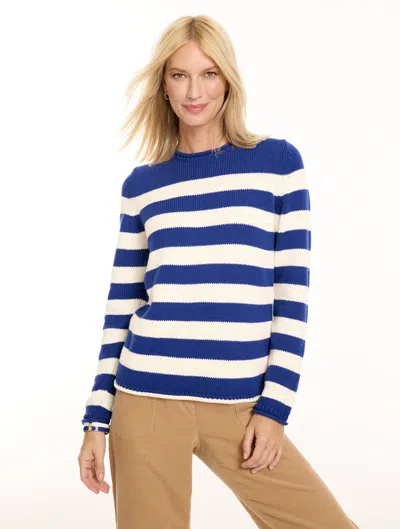 Talbots The Classic Roll Neck Sweater - Breton Stripe - Clematis Blue/ivory - Xs - 100% Cotton  In Clematis Blue,ivory