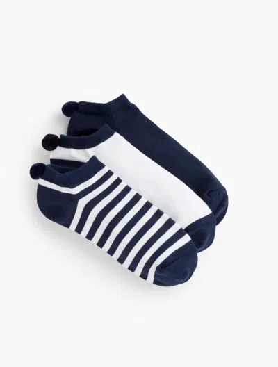 Talbots Three Pair Pom Pom Socks - Blue - 001