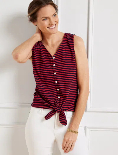 Talbots Tie Hem Button Front Tank Top - Coastal Stripe - Indigo/bright Apple - 3x  In Indigo,bright Apple