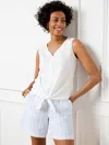 Talbots Tie Hem Button Front Sleeveless Tank Top - White - 1x  In White