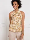 Talbots Petite - Tie Neck Halter Top - Climbing Floral - Ivory - Xl  In Ivory