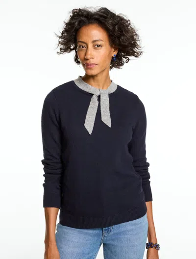 Talbots Tie Neck Pullover Sweater - Indigo Blue/grey - Xs  In Indigo Blue,grey
