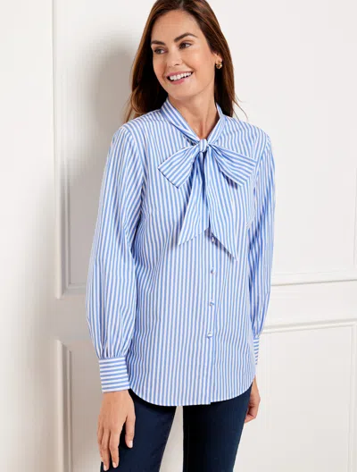Talbots Plus Petite - Tie Neck Top - Opulent Stripe - White - 1x - 100% Cotton