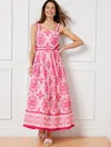 Talbots Petite - Tie Waist Maxi Dress - Elegant Medallion - White/pink - 12 - 100% Cotton  In White,pink