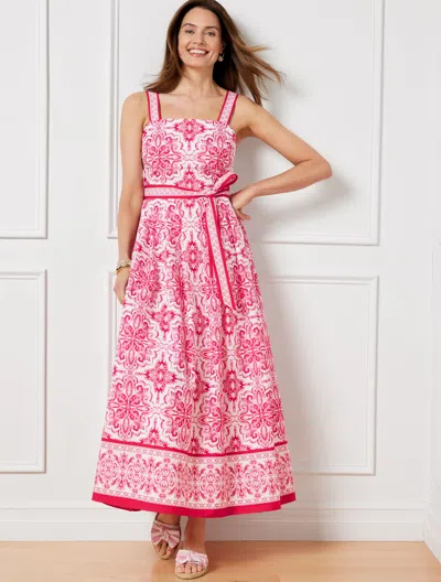 Talbots Petite - Tie Waist Maxi Dress - Elegant Medallion - White/pink - 12 - 100% Cotton  In White,pink