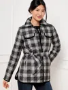 Talbots Plus Size - Tie Waist Quilted Shirt Jacket - Traditional Plaid - Black/ivory - 2x  In Black,ivory