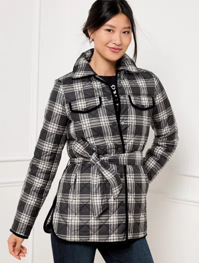 Talbots Plus Size - Tie Waist Quilted Shirt Jacket - Traditional Plaid - Black/ivory - 2x  In Black,ivory