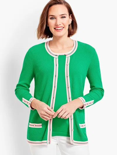 Talbots Tipped Cardigan Sweater - Clover - Xs  In Green