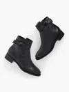 Talbots Tish Bow Ankle Boots - Pebble Leather - Black - 11m  In Black