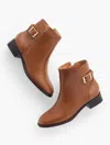 Talbots Tish Buckle Leather Ankle Boots - Cognac - 10m  In Cognac