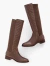 Talbots Tish Stretch Quilted Leather Tall Boots - Dark Walnut - 11m  In Brown