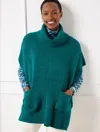 Talbots Turtleneck Poncho - Dark Teal Ocean Heather - M/l  In Dark Teal Ocean Heather