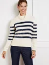 Talbots Plus Petite - Turtleneck Sweater - Sequin Stripe - Ivory/indigo - 2x  In Ivory,indigo