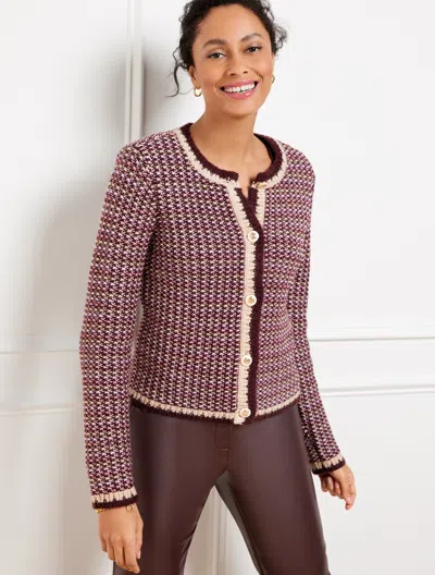Talbots Tweed Crewneck Cardigan Sweater - Rich Burgundy - 3x