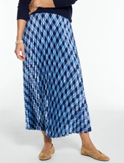 Talbots Twill Pleated Midi Skirt - Brushstroke Plaid - Midnight Sail - 2  In Blue