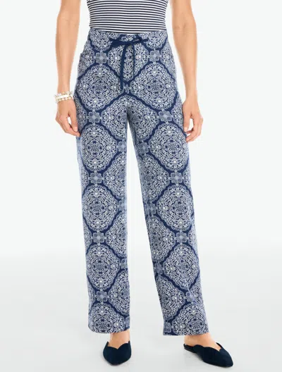 Talbots Twill Straight Leg Pants - Luxe Bandana - Ink/ivory - 2  In Blue
