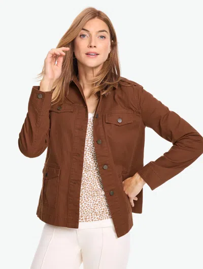 Talbots Twill Utility Jacket - Dark Umber - Xs - 100% Cotton
